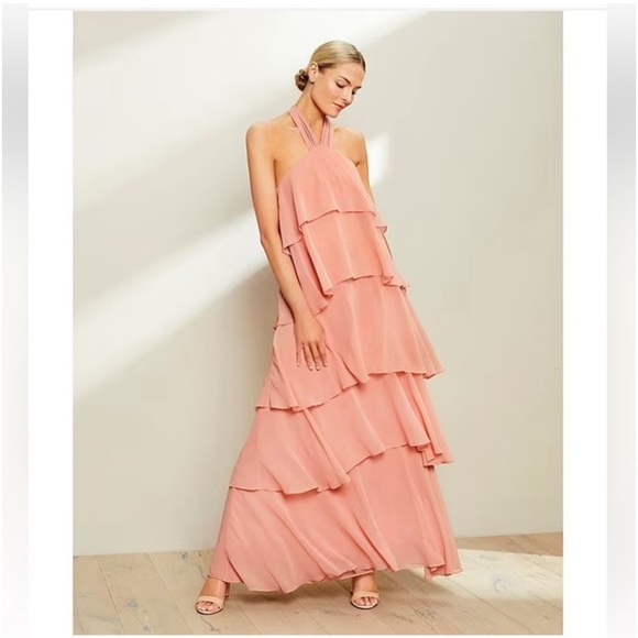 NWT  ANTONIO MELANI
Mariella Crinkled Chiffon
Halter Neck Sleeveless Maxi
Dress - Picture 5 of 12